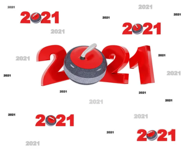 Muitos Projetos Curling 2021 Com Muitas Pedras Fundo Branco — Fotografia de Stock