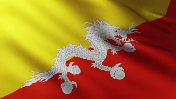 Duża Flaga Bhutanu Pełnoekranowe Tło Trzepotanie Wietrze Wzorami Fal — Wideo stockowe
