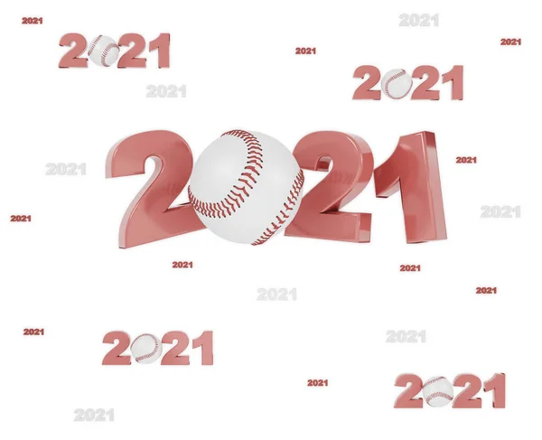 Muchos Diseños Béisbol 2021 Con Muchas Bolas Sobre Fondo Blanco —  Fotos de Stock