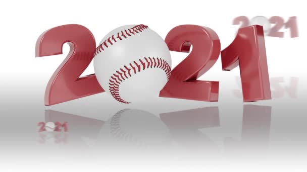 Poucos Projetos Beisebol 2021 Com Reflexões Rotação Infinita Fundo Branco — Vídeo de Stock