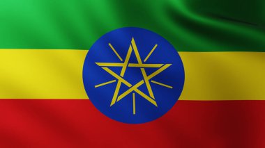 Büyük Etiyopya Bayrağı dalga desenleriyle rüzgarda tam ekran arkaplan