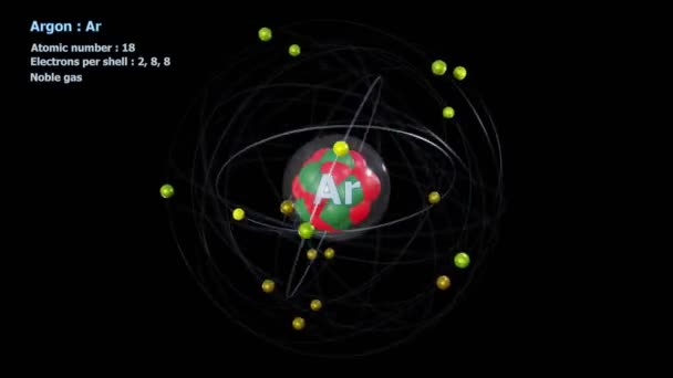 Atom Argonu Elektrony Nekonečné Orbitální Rotaci Černým Pozadím — Stock video