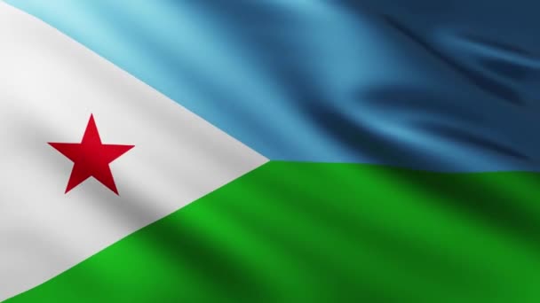 Geniş Cibuti Cumhuriyeti Bayrağı Dalga Desenleriyle Rüzgarda Dalgalanan Tam Ekran — Stok video