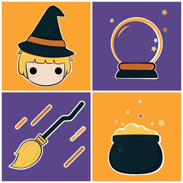 Vector del concepto de Halloween. Pequeño juego de brujas. Tener capa para cada elemento . — Archivo Imágenes Vectoriales