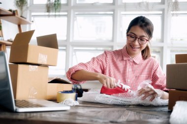 Evde çalışan genç başlangıç girişimci küçük işletme sahibi,