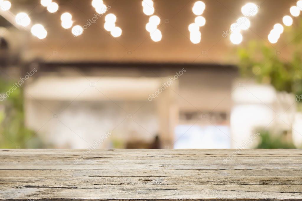 Empty wooden table for present product.
