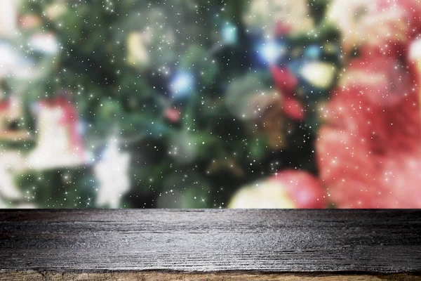 Drewniane blat na bokeh Boże Narodzenie tło. — Zdjęcie stockowe