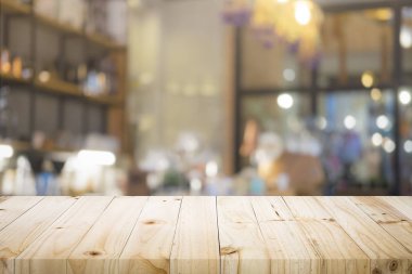 Görüntü arka plan coffee shop ile ahşap masa