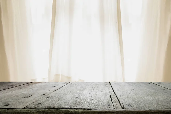 Empty wooden table platform and bokeh at night. — Stock Photo, Image