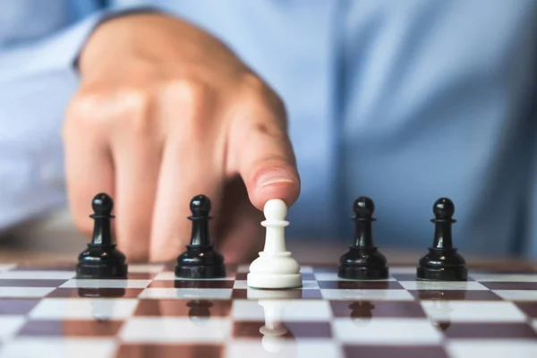 Businessman Playing Chess Game Business Strategy Planning Concept — Stock Photo, Image