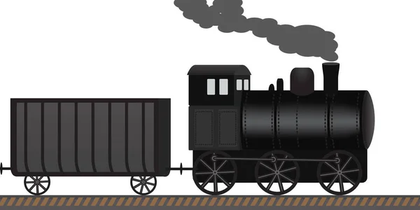 Old Steam Locomotive Drags Wagons Railway — Stock Vector