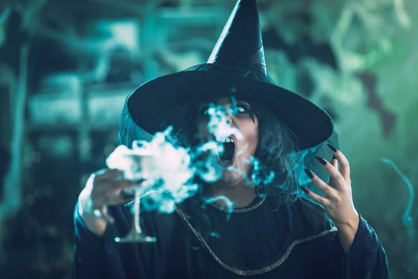 Witch Drinks Magic Potion — Stock Photo, Image