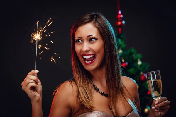 Woman celebrating Happy New Year — Stock Photo, Image