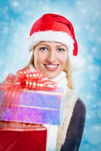 Cute Girl With Christmas Gifts — Stock Photo, Image