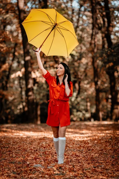 Mulher sob guarda-chuva no parque — Fotografia de Stock