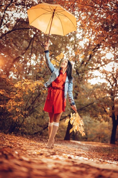 Mujer posando en el parque de otoño — Foto de Stock