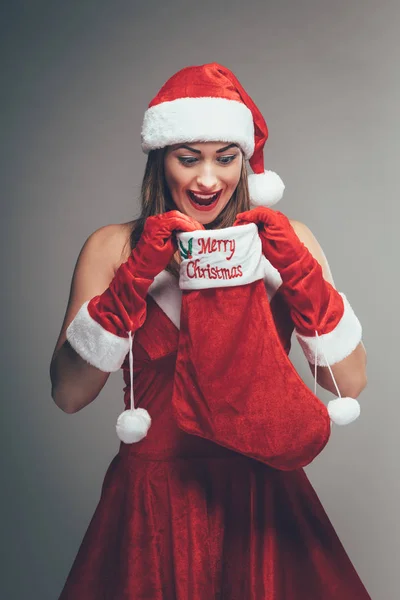 Woman in Santa Claus costume — Stock Photo, Image