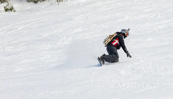 Young Man Snowboard Enjoying Winter Day Mountain Slopes — Stock Photo, Image