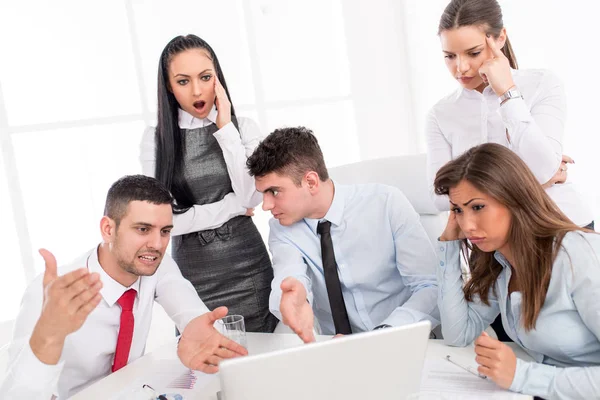 Stressed Young Colleagues Working Laptop Office — Stock Photo, Image