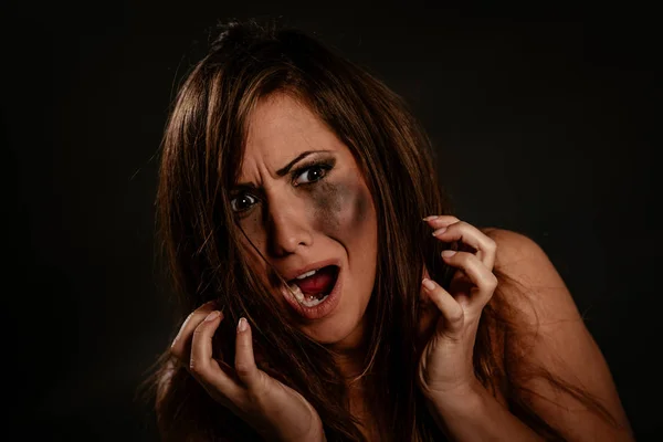 Young Abused Woman Scared Looking Seeking Safety — Stock Photo, Image