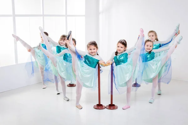 Gruppe Eines Lächelnden Kleinen Mädchens Mit Barre Beim Üben Tanzstudio — Stockfoto