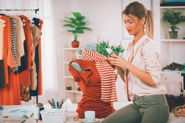 Young Fashion Designer Creating Dress Mannequin — Stock Photo, Image