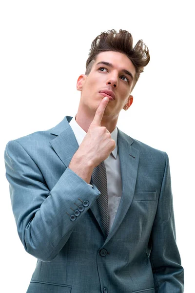 Young Businessman Having Creative Idea White Background — Stock Photo, Image