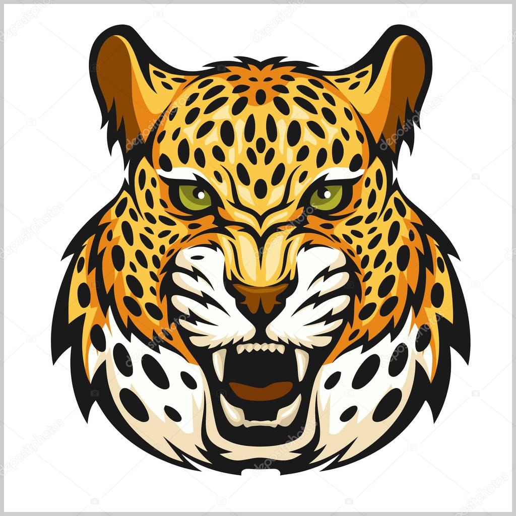 Retrato de jaguar de vetor. Cabeça de onça-pintada no fundo branco