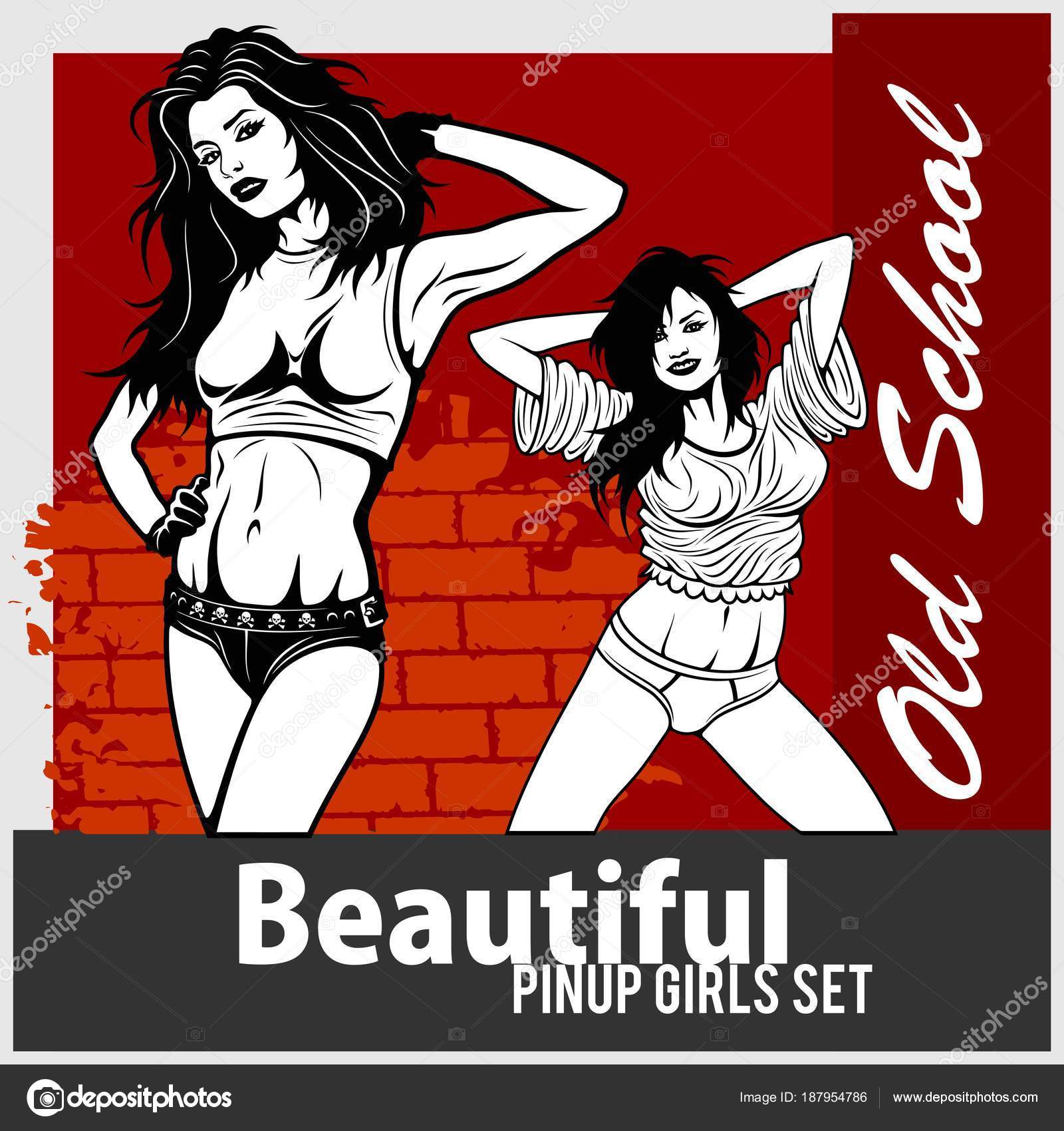 vector collection of pin up girls in monochrome style stock vector