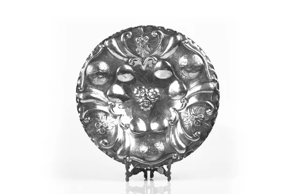 Antique silver plate decorative — Stock Photo, Image