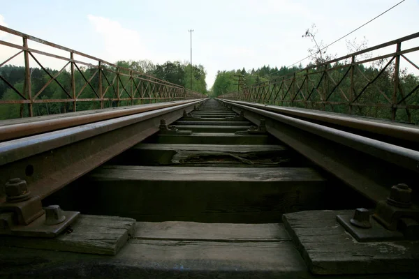 Vasúti Pálya Történelmi Vashídon Pilchowice Alsó Szilézia Lengyelország Ipari Kivonás — Stock Fotó