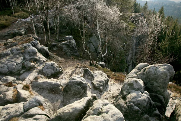 Naroznik Vrchol Vyhlídkou Stolových Horách Gory Stolowe Národní Park Oblíbená — Stock fotografie