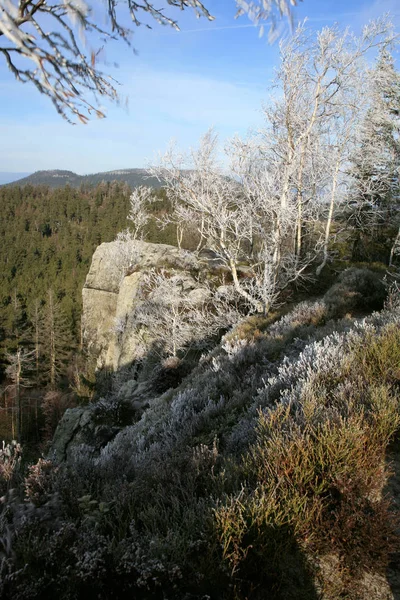 Naroznik Vrchol Vyhlídkou Stolových Horách Gory Stolowe Národní Park Oblíbená — Stock fotografie
