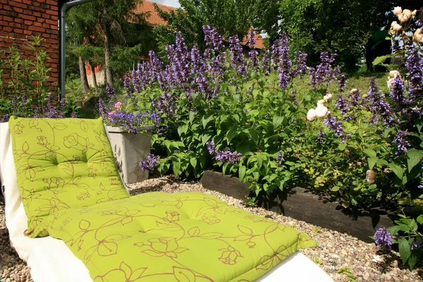 Seating Area Homey Ecological Garden Insect Friendly Blooming Garden Garden — Stock Photo, Image