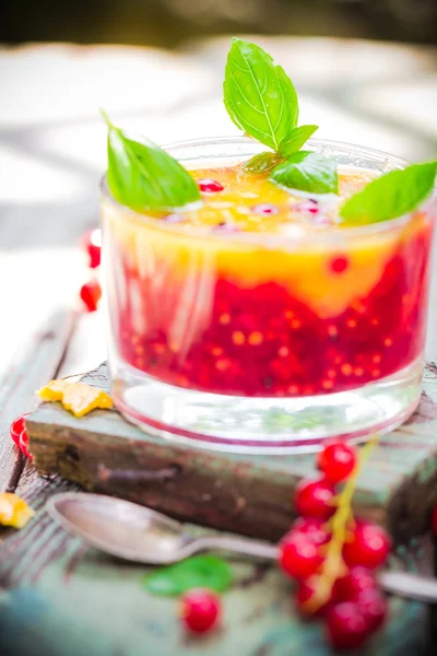 Frutas de verão sobremesa groselha suco de laranja manjericão — Fotografia de Stock