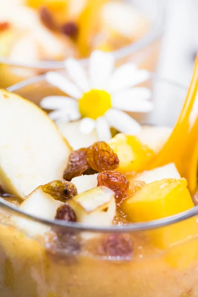 Meyve baş döndürücü lezzetli armut köpüğü kuru üzüm — Stok fotoğraf