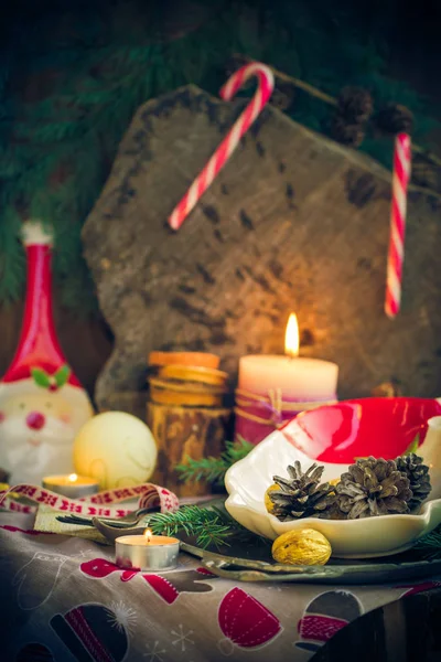 Christmas table festive supper setting eve — Stock Photo, Image