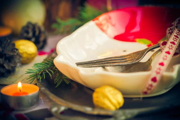 Christmas table festive supper setting eve — Stock Photo, Image