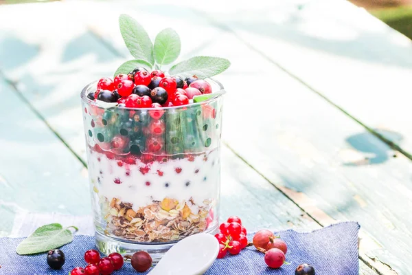 Nutritiva comida de la mañana muesli fruta fresca — Foto de Stock