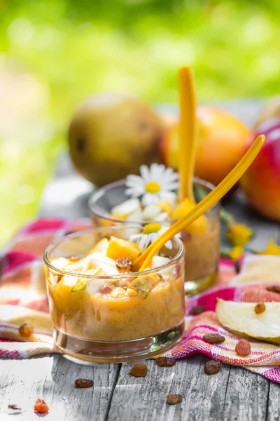 Bebida de verano jardín smoothie peras nectarinas pasas —  Fotos de Stock