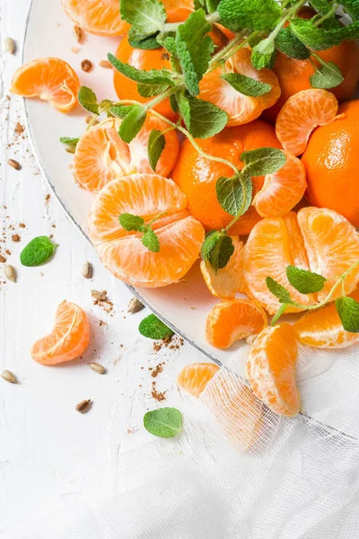 Fruit Mandarin Mint Leaves Sunflower Seeds — Stock Photo, Image