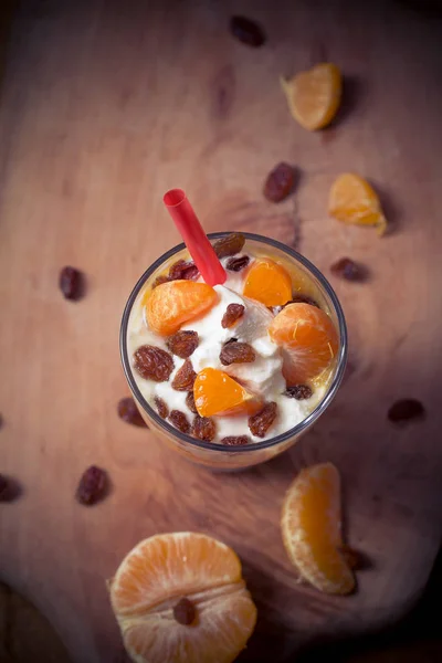 Mandarina Fruta Fresca Con Yogur Pasas — Foto de Stock