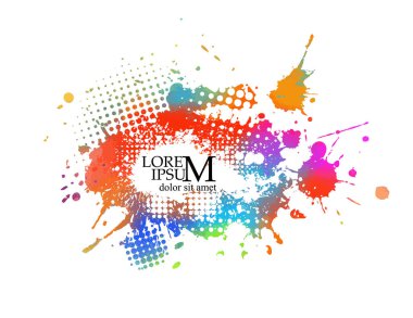 Beyaz arka planda çok renkli boya lekeleri var. Çamurlu boya. Vektör illüstrasyonu.