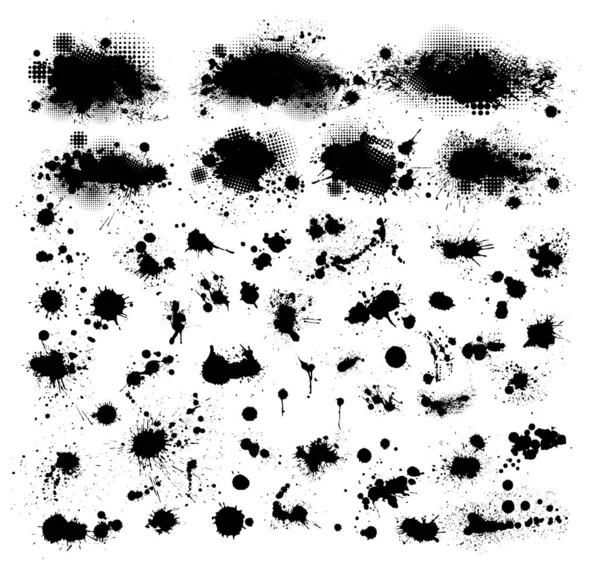 Un jeu de taches. Taches noires de peinture sur fond blanc. Grunge cadre de peinture. Illustration vectorielle . — Image vectorielle