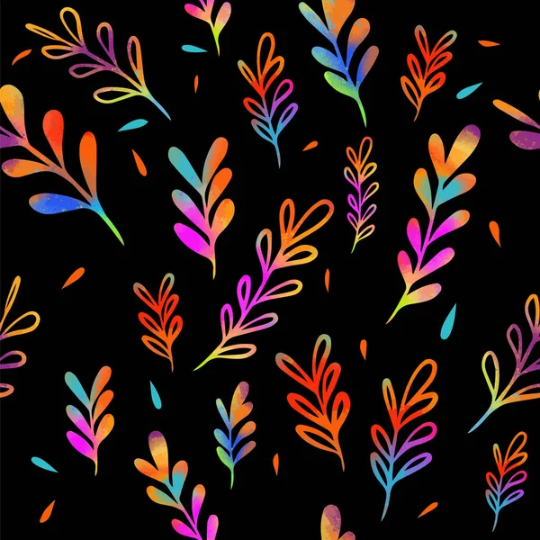 Fond floral multicolore sans couture. Des rameaux de feuilles d'arc-en-ciel. Illustration vectorielle — Image vectorielle