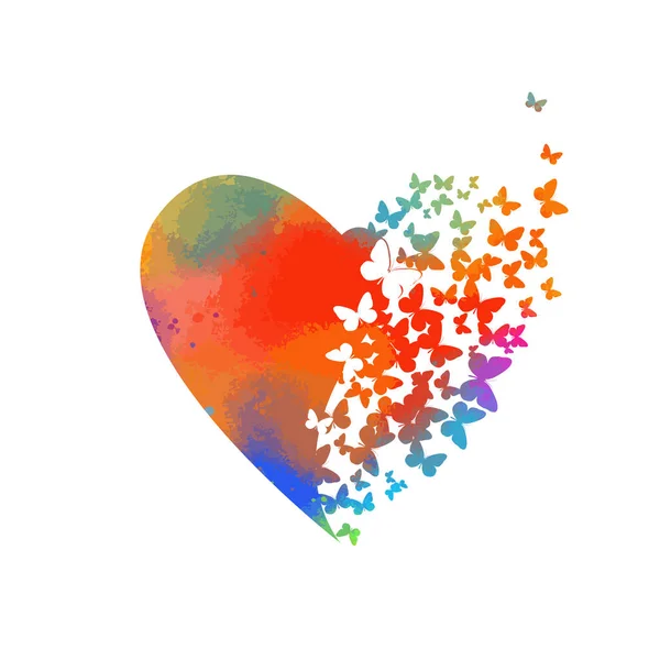 Cœur abstrait multicolore de papillons. Joyeuse Saint-Valentin. Vecteur — Image vectorielle