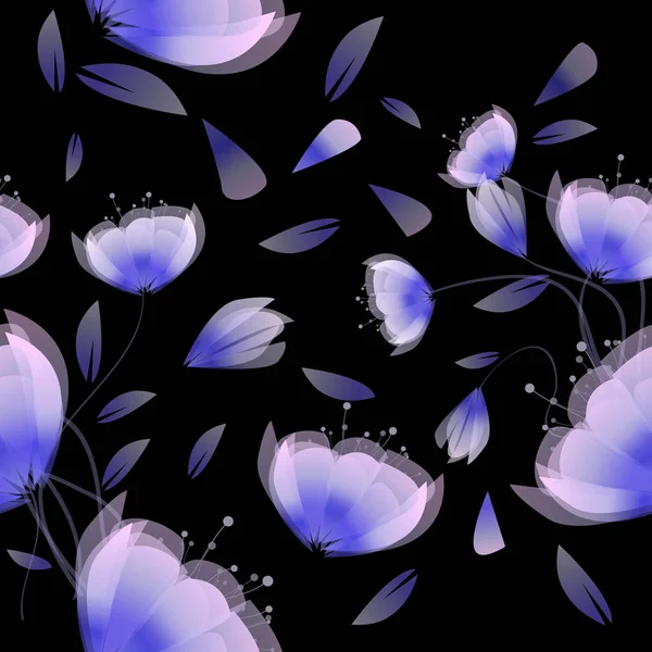 Bezszwowe tło jest piękne niebieskie kwiaty. Wektor — Wektor stockowy