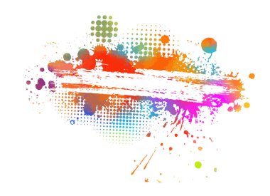 Beyaz arka planda çok renkli boya lekeleri var. Çamurlu boya. Vektör illüstrasyonu.