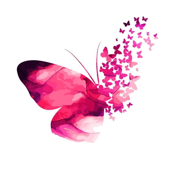 Pintura rosa mariposa. Mosaico abstracto de mariposas. Ilustración vectorial — Vector de stock