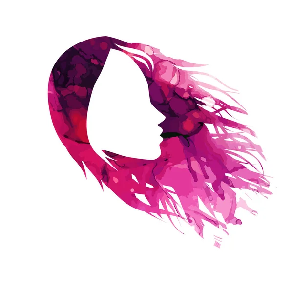 Hermosa silueta de perfil de chica multicolor con su cabello - ilustración vectorial — Vector de stock
